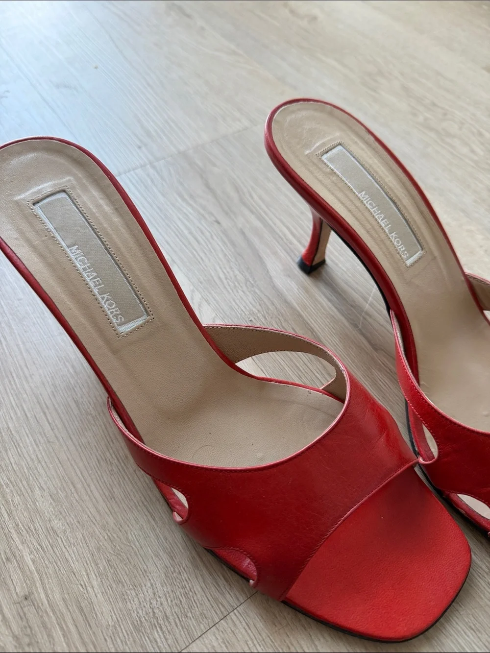100% genuine leather kitten heel mules